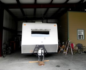 Our new RV sitting in our RV port!
