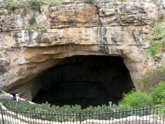 The mouth of the cavern is very large and is home to thousands of bats.