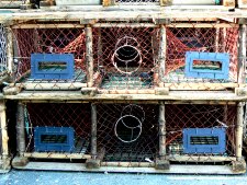 Lobster pots, stacked on the pier is a very common sight on the island.