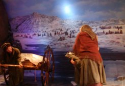 This diorama depicts the mormans who traveled the road as they moved to Salt Lake.