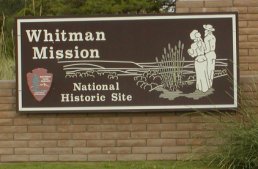 The sign at the gate to the Whitman Mission historic site.